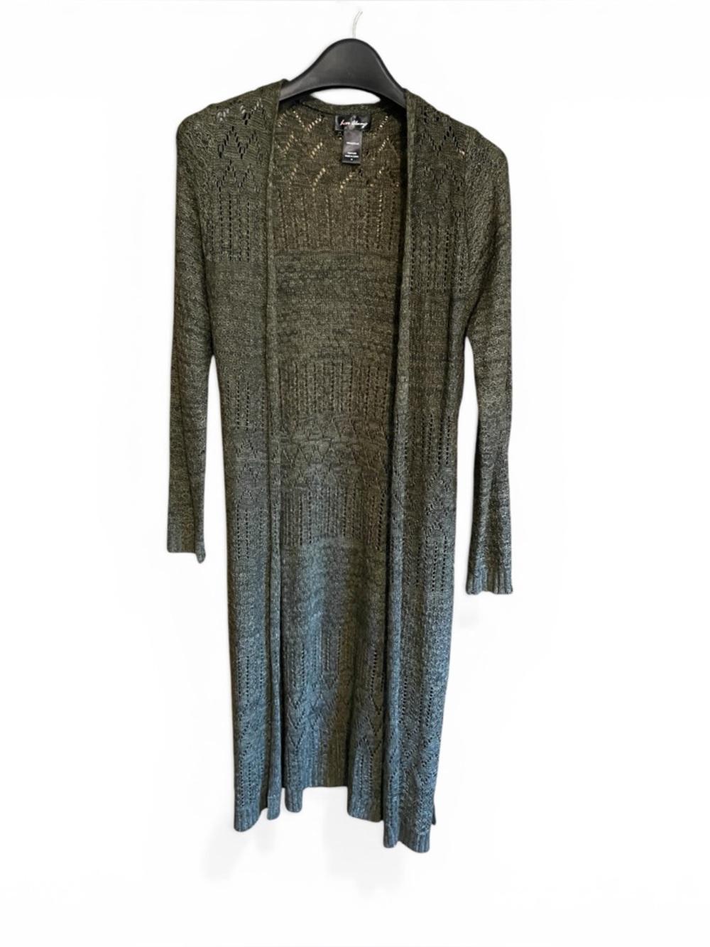 Love Always Long Open-Knit Cardigan Sweater - Olive Green. Size M - Picture 3 of 5